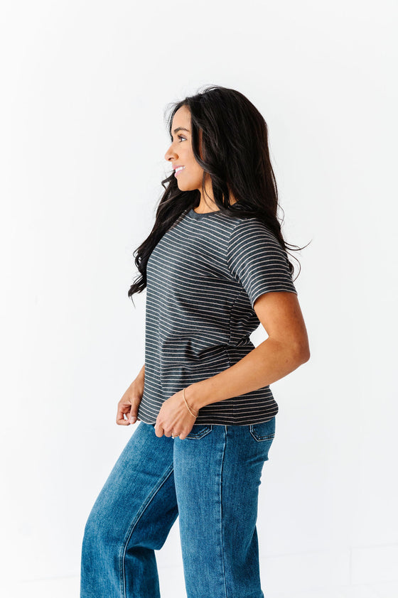 Felicity Striped Top In Charcoal