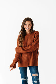  Cam Waffle Knit Sweater in Rust