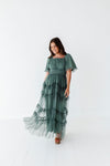 Vienna Ruffle Tiered Dress in Dusty Teal - Size Small Left