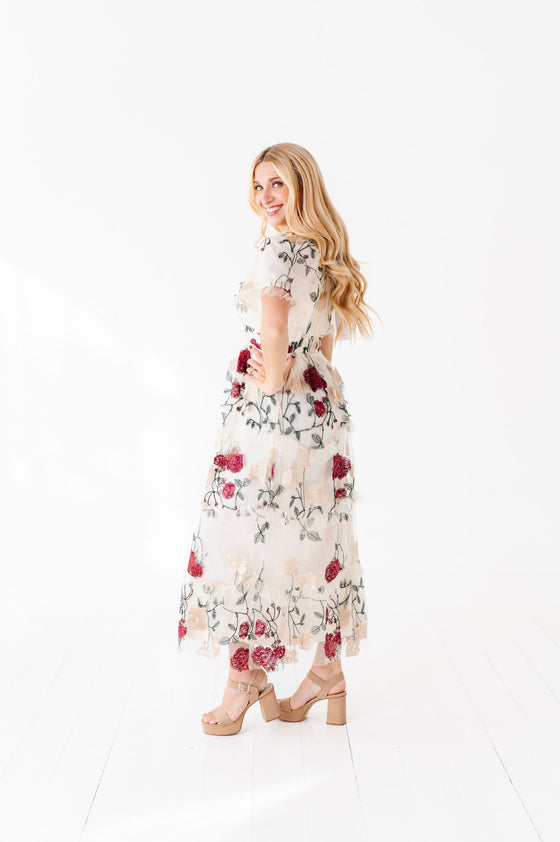 Roma Ruffle Tiered Dress in Cream