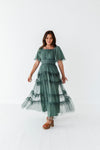 Vienna Ruffle Tiered Dress in Dusty Teal - Size Small Left