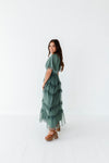 Vienna Ruffle Tiered Dress in Dusty Teal - Size Small Left