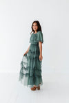 Vienna Ruffle Tiered Dress in Dusty Teal - Size Small Left