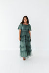 Vienna Ruffle Tiered Dress in Dusty Teal - Size Small Left