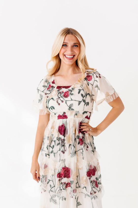 Roma Ruffle Tiered Dress in Cream