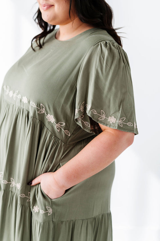 Amber Embroidered Dress in Sage - Size 3X Left