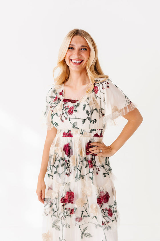 Roma Ruffle Tiered Dress in Cream