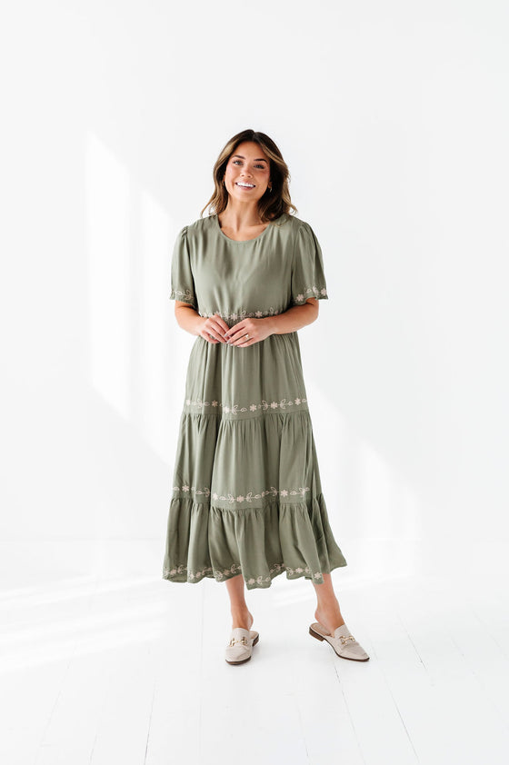 Amber Embroidered Dress in Sage - Size 3X Left