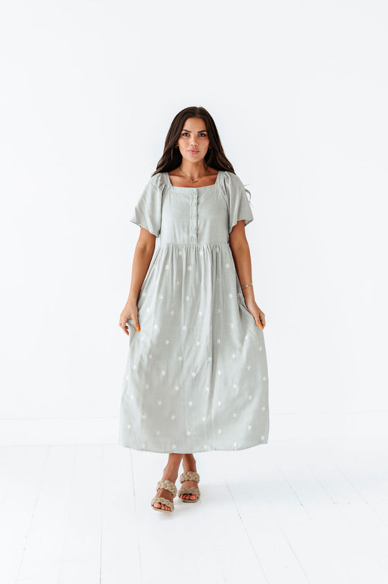 Delilah Embroidered Dress In Sage