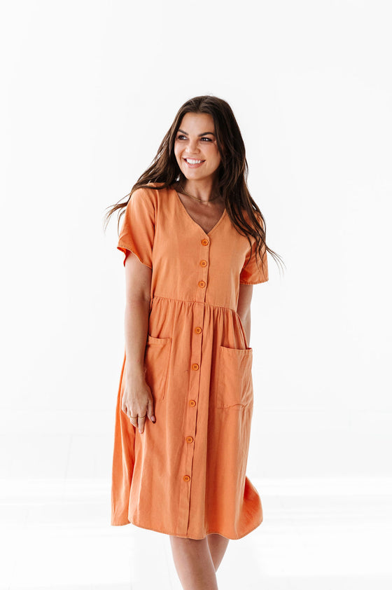 Danica Button Down Dress in Apricot