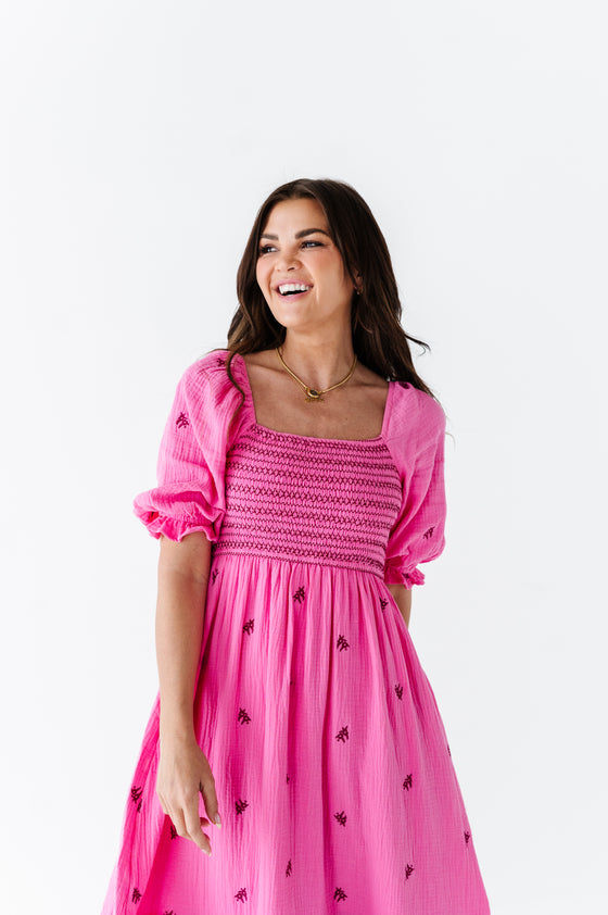 Kemry Embroidered Dress in Pink