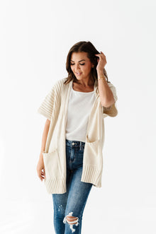  Gigi Short Sleeve Cardigan Sweater in Natural - Size S/M Left