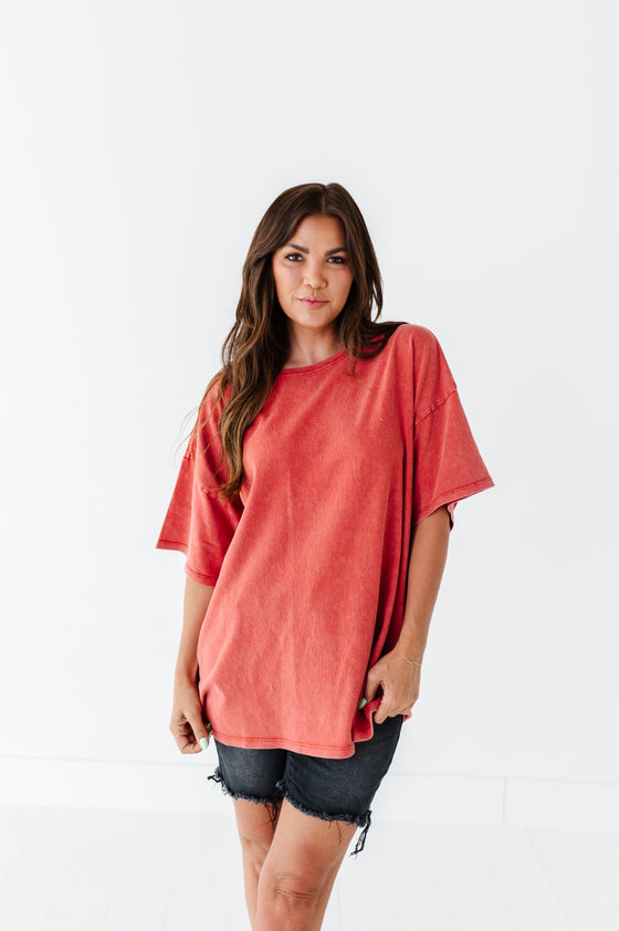 Teagan Oversized Tee in Red