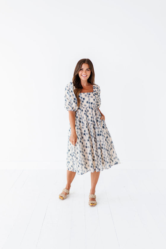 Milani Floral Dress in Dusty Blue