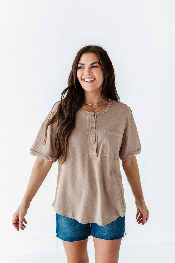 Drew Henley Knit Top in Taupe