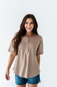  Drew Henley Knit Top in Taupe