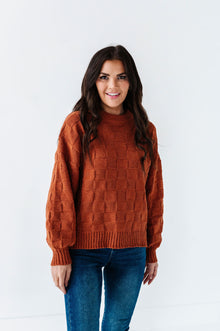  Rita Checkered Sweater In Rust - Size Large Left