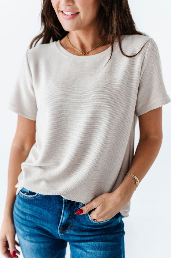 Maddy Textured Knit Top in Tan