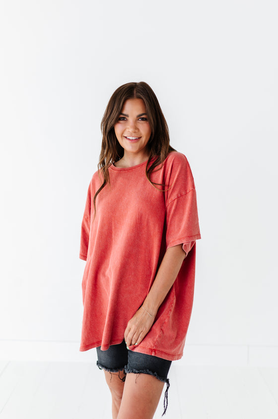 Teagan Oversized Tee in Red