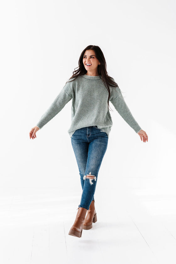 Tori Ribbed Sweater in Dusty Sage - Size Small Left