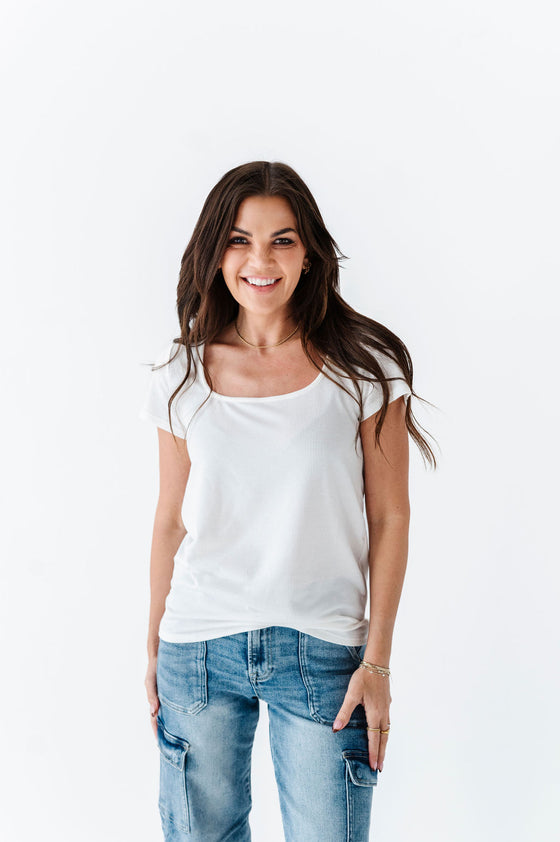 Everleigh Ribbed Top in Ivory