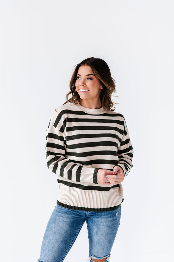 McCall Stripe Sweater in Olive