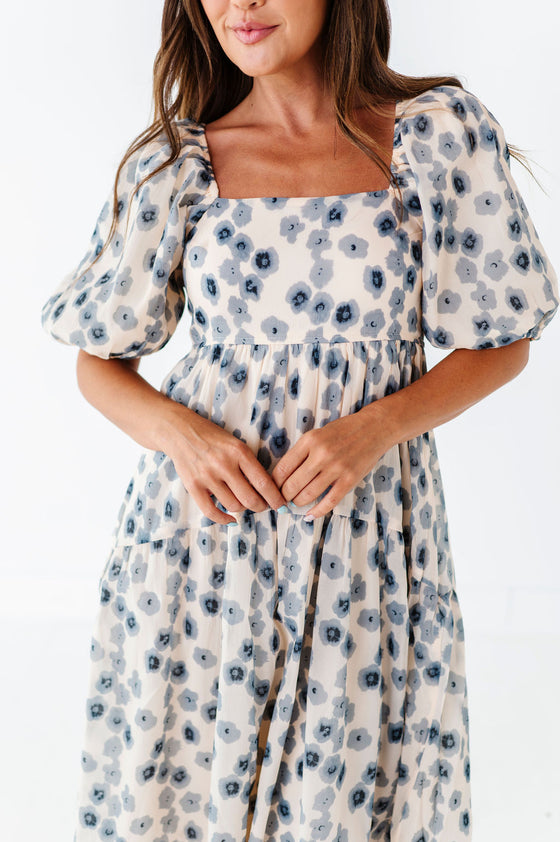 Milani Floral Dress in Dusty Blue