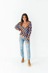 Checked Out Navy & Coral Sweater - Size S & M Left