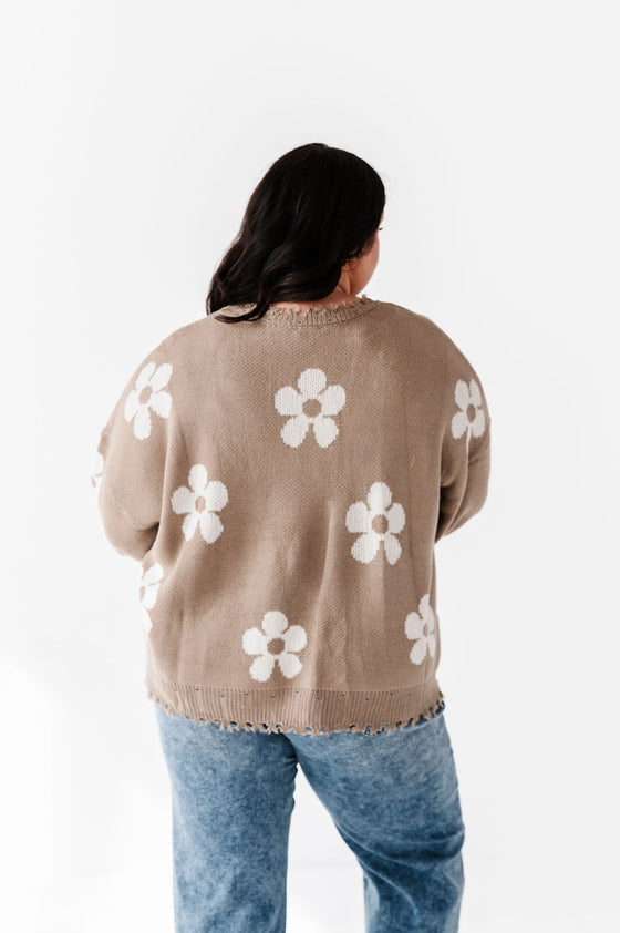 Retro Daisy Sweater in Taupe - Size Small & Medium Left