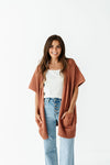 Gigi Short Sleeve Cardigan Sweater in Clay