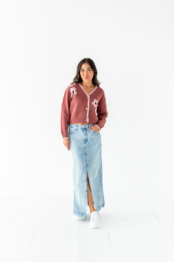 Tallulah Crop Cardigan in Rosewood