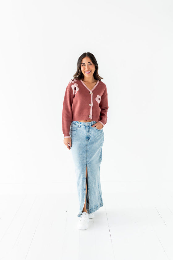 Tallulah Crop Cardigan in Rosewood