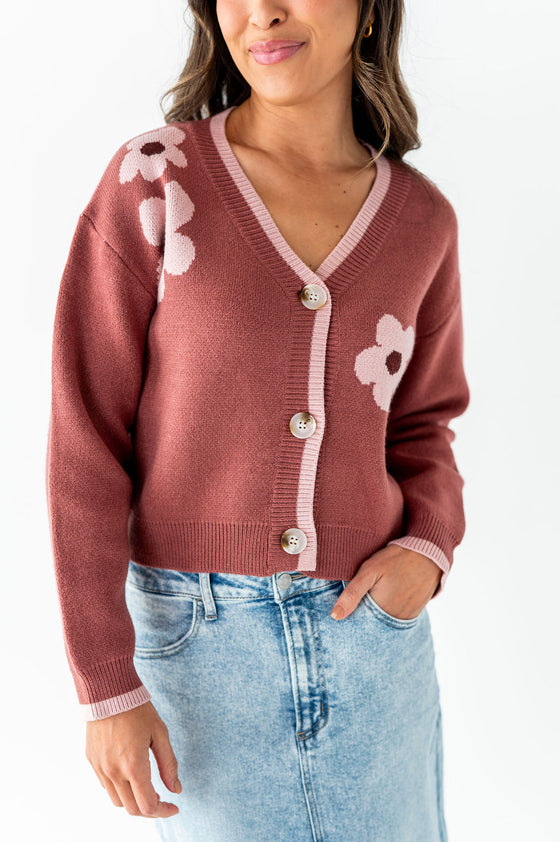 Tallulah Crop Cardigan in Rosewood