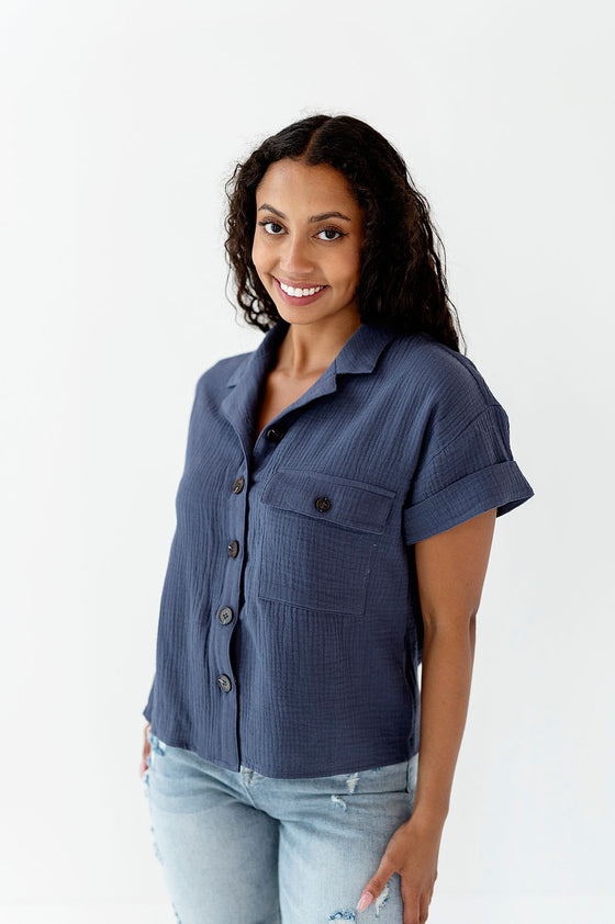 Charlie Top in Dusty Navy - Size L & XL Left
