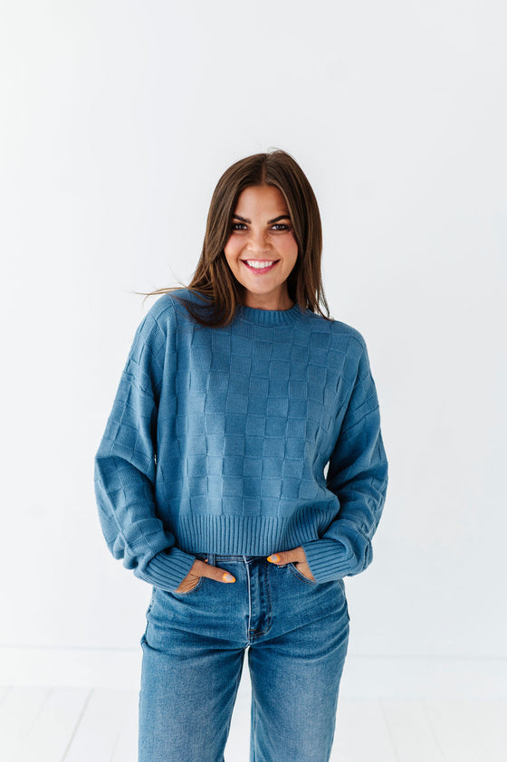 Natalee Checkered Sweater in Cornflower