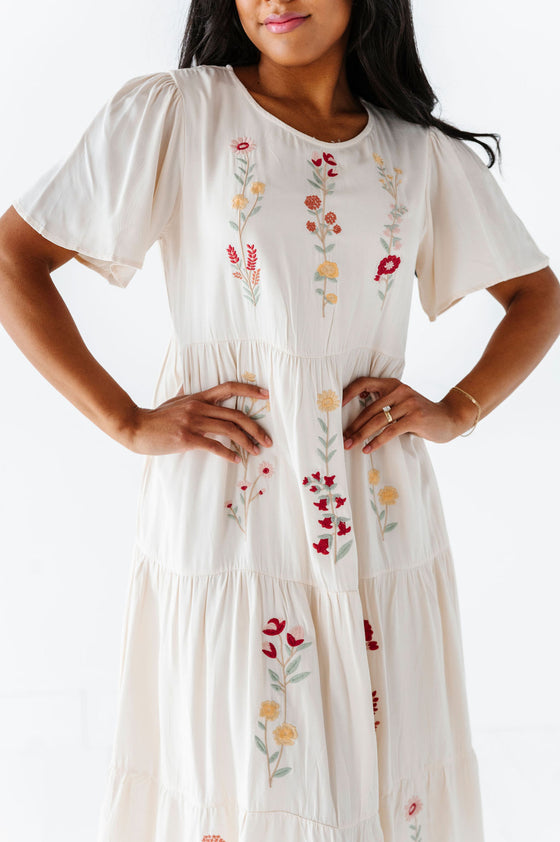 Danielle Embroidered Dress in Ivory