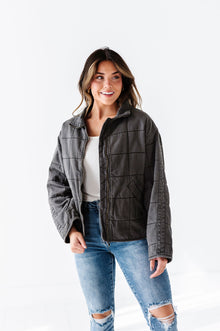  CeCe Quilted Denim Jacket in Charcoal - Size S Left