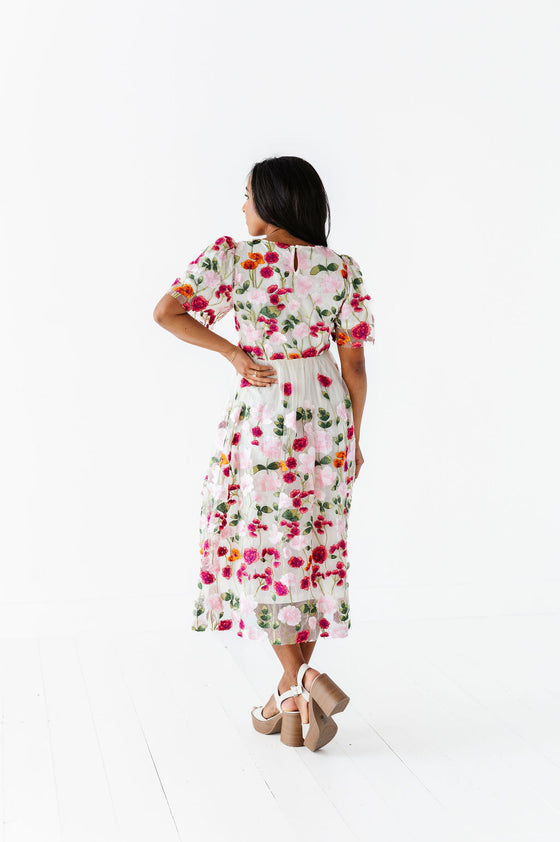 Shanna Floral Embroidered Dress - Size Large Left