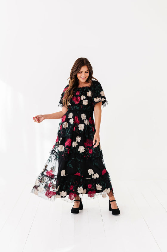 Roma Ruffle Tiered Dress in Black