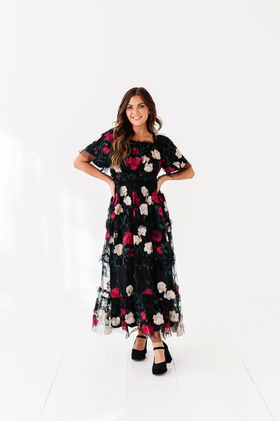 Roma Ruffle Tiered Dress in Black