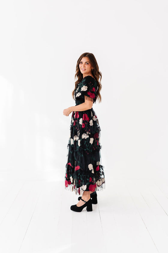 Roma Ruffle Tiered Dress in Black