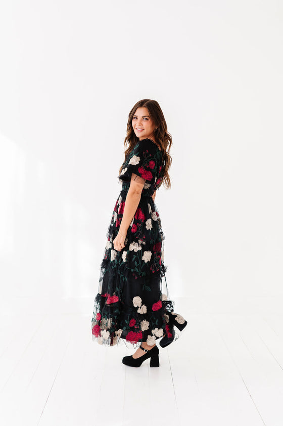 Roma Ruffle Tiered Dress in Black