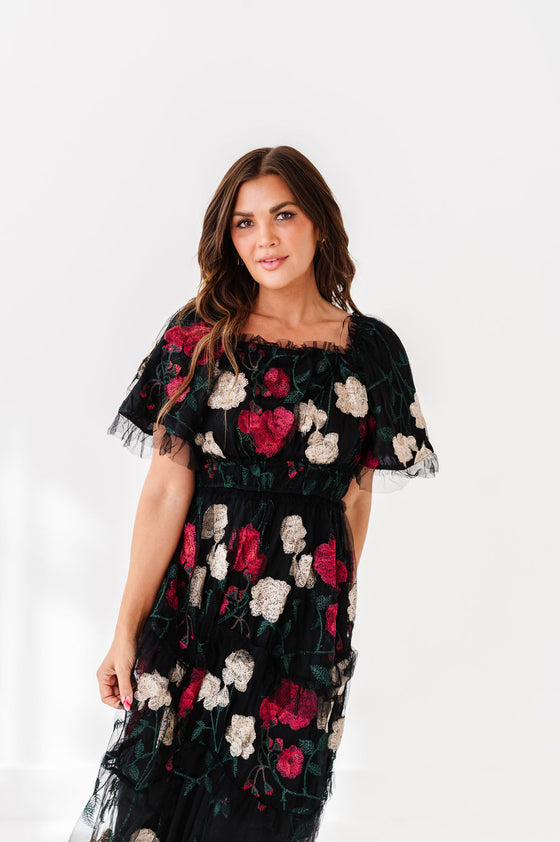 Roma Ruffle Tiered Dress in Black