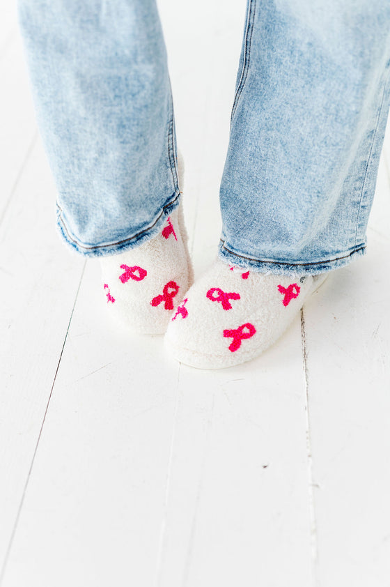 Pink Ribbon Embroidered Slippers