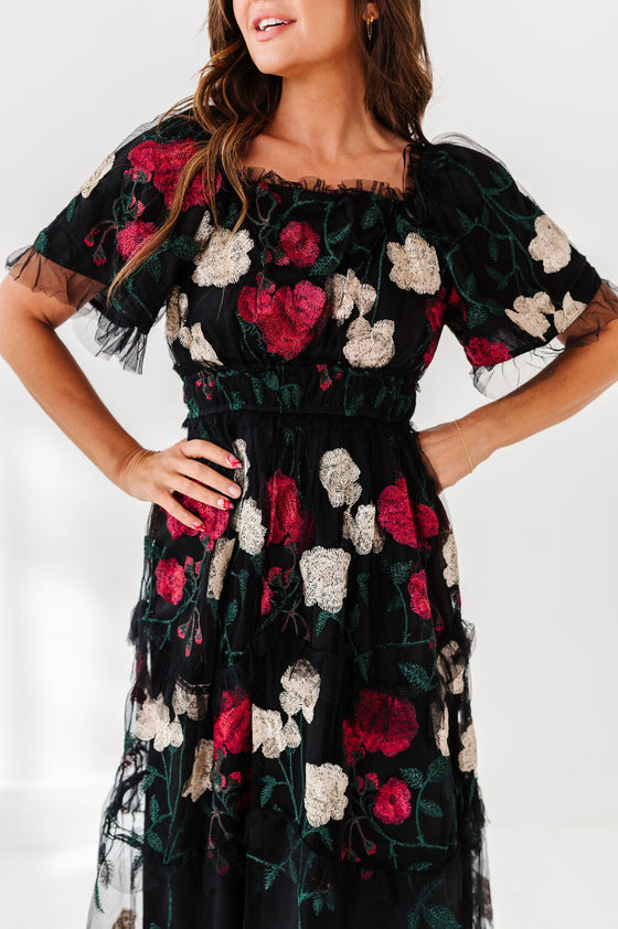 Roma Ruffle Tiered Dress in Black