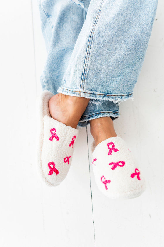 Pink Ribbon Embroidered Slippers