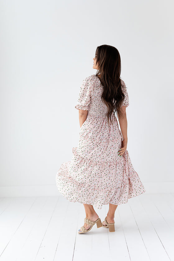 Gabrielle Floral Midi Dress in Blush - Size 3X Left