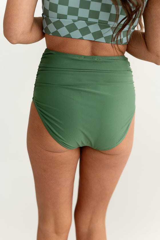L&K High Waisted Ruched Bottoms in Olive - Size XS and S Left