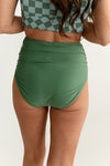L&K High Waisted Ruched Bottoms in Olive - Made in USA