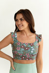L&K Santorini Floral Ruffle Top - Made in USA